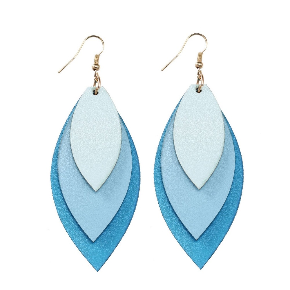 Blue Faux Leather Earrings